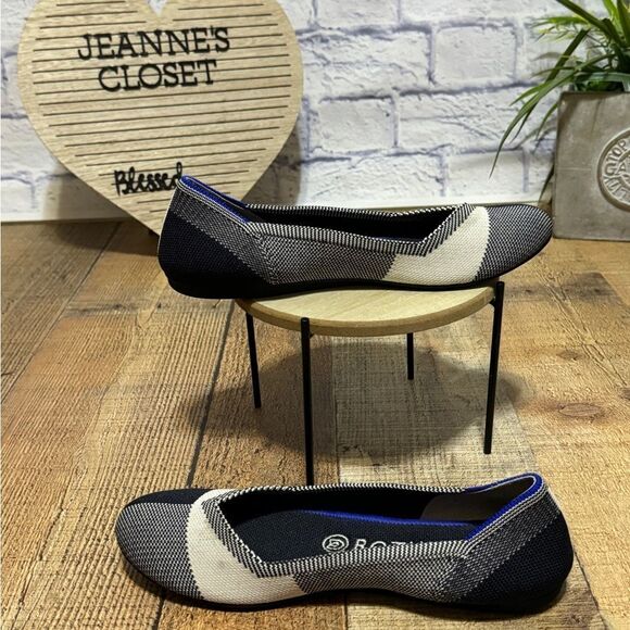 Rothy's Captoe Buffalo Plaid Black & White Ballet Flats Women's - Picture 9 of 10